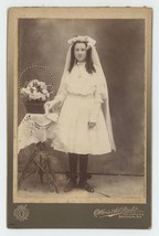 Antique Circa 1880s ID&#39;d Cabinet Card Young Girls First Confirmation Brooklyn NY - £9.58 GBP