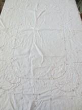 Vtg Tablecloth White Eyelet Floral Scallop Edges 64” X 85” C14 - £46.86 GBP