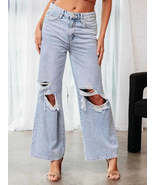 Distressed Wide Leg Jeans with Pockets - $57.68 CAD