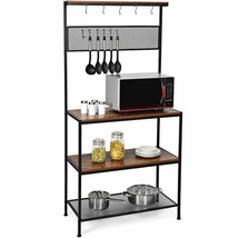 4-Tier Kitchen Bakers Rack Microwave Oven Stand Industrial W/Hooks &amp; Mesh Panel - £102.71 GBP