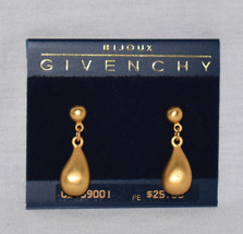 Vintage Givenchy Bijoux Paris Matte Gold 1&quot; Teardrop Dangle Earrings Pierced NOS - £38.31 GBP