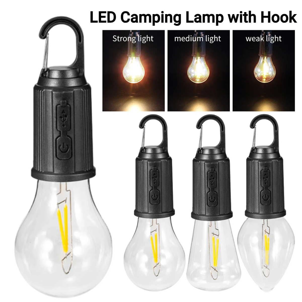 Portable Hanging Light 600mAh Type C Charging LED Camping Lamp with Hook - £9.33 GBP+