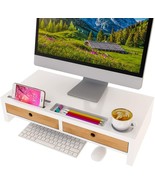 Computer Monitor Stand with Drawers - White Wood Laptop Screen Printer T... - $59.39