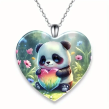 Panda Heart Pendant Necklace - New - &quot;I Love You Today, Tomorrow, Always&quot; - £13.46 GBP