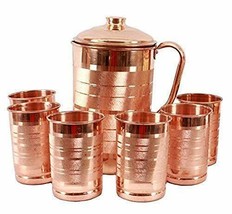 Copper Water jug with Lid and 6 Copper Glass Set (300 ml Each) Tamba Jug... - £58.37 GBP