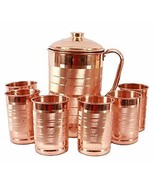 Copper Water jug with Lid and 6 Copper Glass Set (300 ml Each) Tamba Jug... - £58.25 GBP