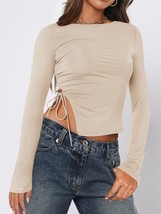 Tied Slit Round Neck Long Sleeve T-Shirt - £18.50 GBP