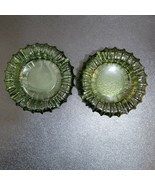 Vintage 2 Green Peridot Glass Starburst Mid Century Heavy Ashtrays 5 inch - $45.38 CAD