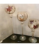 Hand Blown Fall Thanksgiving Autumn Set of 3 Hurricane Candle Holders 10 15 20” - $37.39