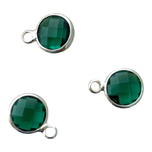 5 May Birthstone Charms Emerald Green Faceted Glass Steel Bezel Set Bead Drops - £3.94 GBP