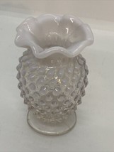 Fenton Clear/White Opalescent Hobnail Ruffle Edge 4” Vase Small bud vintage - £23.32 GBP
