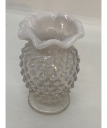 Fenton Clear/White Opalescent Hobnail Ruffle Edge 4” Vase Small bud vintage - £23.18 GBP