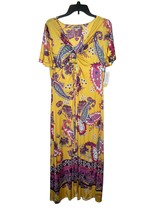 One World Womens Dress Paisley Stretch Flutter Sleeve V-neck Maxi Yellow... - $29.69