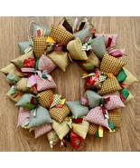 Beautiful Fall Autumn Green Tan Red Handmade Fabric Wreath Door Wall Decor - £46.86 GBP