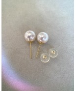 18K Gold Stud_Premium 7-7.5mm Silky White Japanese Akoya Pearl Stud Earr... - $240.02 CAD