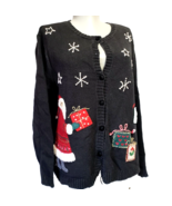 Talbots Petite Sweater Cardigan black Santa Applique womens size S - $25.00