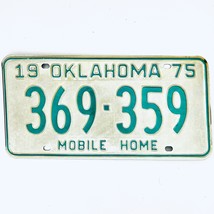 1975 United States Oklahoma Base Mobile Home License Plate 369-359 - $18.80