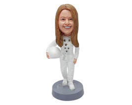 Custom Bobblehead Female wearing a bee protection garment holding a helmet on th - £70.00 GBP
