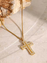 18K Gold-Plated Inlaid Zircon Cross Necklace - $15.74
