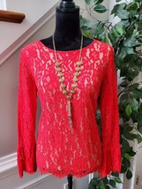 Rose+Olive Women&#39;s Red Floral Cotton Round Neck Long Sleeve Casual Top Blouse M - £17.96 GBP