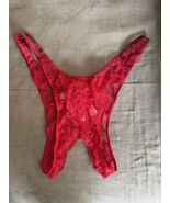 VICTORIAs SECRET RED LACE CHERRY RHINESTONE SHINE STRAP CROTCHLESS PANTI... - $15.83