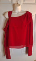 bebe Red Cold Shoulder Long Sleeve Lines Ruffle Sexy Chiffon Blouse Top Size 2 - £20.27 GBP