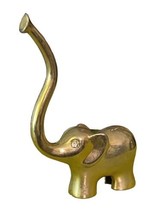 Vintage Gold Tone Elephant Trunk Up Ring Holder Rhinestone Eyes Vanity Dresser image 1