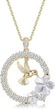 Plated Hummingbird Pendant Necklace 18K Gold for Women Circle Necklace, Animal N - £32.74 GBP