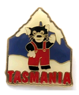 Tasmania Souvenir Pin Cartoon Devil Red Overalls Snowy Mountain Australi... - $20.36 CAD