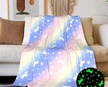 Glow In The Dark Unicorn Blanket Super Soft Cozy Warm Rainbow Unicorns F... - $31.99