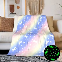 Glow In The Dark Unicorn Blanket Super Soft Cozy Warm Rainbow Unicorns Flannel T - £25.57 GBP