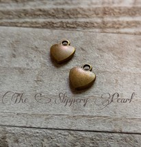 6 Heart Charms Antiqued Bronze Tone Pendants Love Findings 12mm - £2.11 GBP