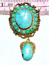 Super Large 15k Late Victorian to Art Nouveau turquoise seeds pendant brooch - £2,125.89 GBP