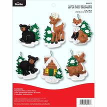 Bucilla Felt Applique 6 Piece Ornament Kit, 4"X5", Santa Black Bear Cabin - $33.99