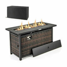 45 Inch Propane Rattan Firepit Table with Glass Stones and Protective Cover-Mixe - $419.49