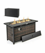 45 Inch Propane Rattan Firepit Table with Glass Stones and Protective Co... - $419.49