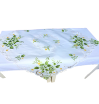 Summer White Table Topper Green Roses, Embroidered TableTopper, 34x34&#39;&#39; - £35.41 GBP