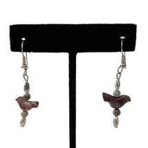 Native American Bird Fetish Earrings Hand Carved Stone Handmade Silver Tone Vtg  - £23.93 GBP