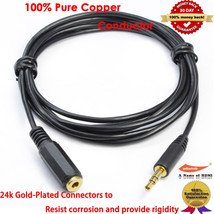 Gold 6Ft 6 Feet 3.5 Mm Male/Female Stereo Audio Extension Cable Black - £9.68 GBP