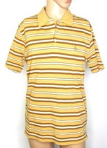 Original Penguin Cotton Polo Collared Shirt Yellow Khaki Brown Stripe Size Large - £15.78 GBP