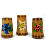 Vintage Wood Salt &amp; Pepper Shakers &amp; Toothpick Holder - Handpainted, Flo... - $14.03