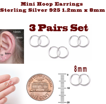 Super Small Hoop Earrings Sterling Silver 925 1.2mm x 8mm 3 Pairs Set Women Men - £7.09 GBP