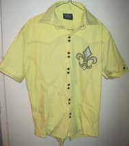 BULZEYE BLACK LABEL Yellow Saint &amp; Sinner French Fleur-de-lis Shirt Sz L - £34.81 GBP