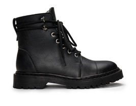 Vegan boot ankle casual black with zipper laces and warm lining organic cotton - £112.16 GBP