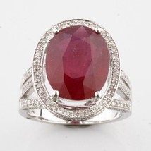 Authenticity Guarantee 
Ruby and Diamond Halo 14k White Gold Cocktail Ring Si... - £1,627.94 GBP