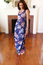 Navy Floral Fit and Flare Sleeveless Maxi Dress - £21.08 GBP
