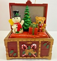 Vintage Burgundy Red Snowman Bear Toy Box Christmas Tree Ornament - £10.27 GBP