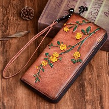 2019 New Women Long Genuine Leather Wallet Flower Embossed First Layer Cowhide F - £37.44 GBP