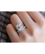 2.25Ct Emerald Cut Diamond Halo Engagement Bridal Ring Set 14K White Gol... - $150.85 CAD