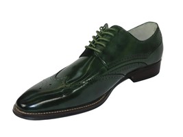 Men's Giovanni Shoes High Quality Leather Wing Tip Derby LINCOLN Green image 3